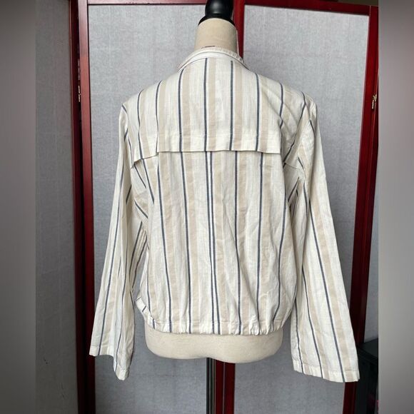 LOFT (New) Lightweight Linen Button Down Striped Collared Top (Size: Small - Picture 3 of 12